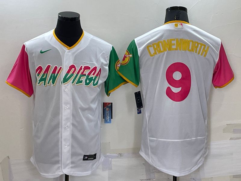 Men San Diego Padres 9 Cronenworth White City Edition Elite Nike 2022 MLB Jersey